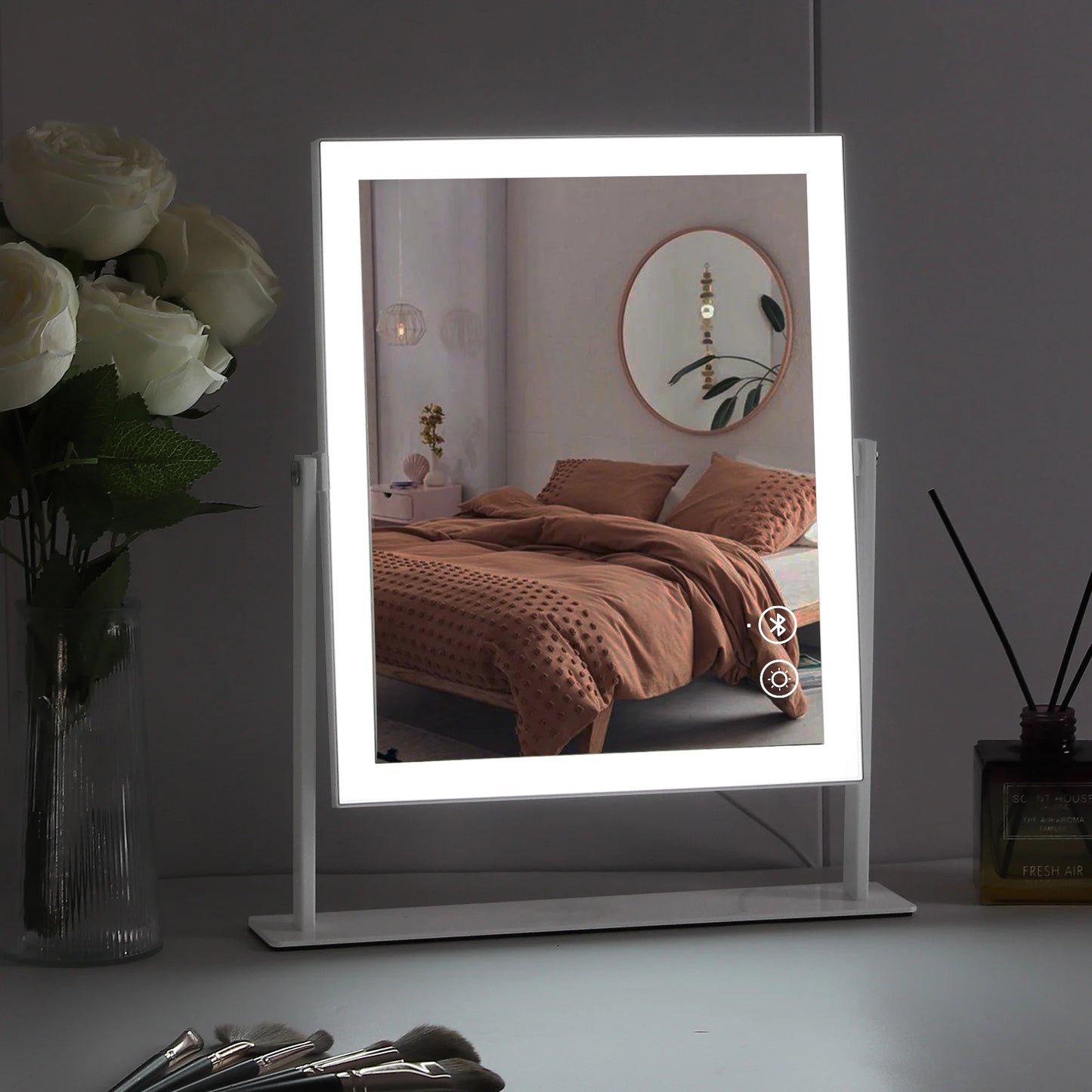 12" x 14" Bluetooth-Enabled Vanity Makeup Mirror with Lights - Metal Tabletop in White