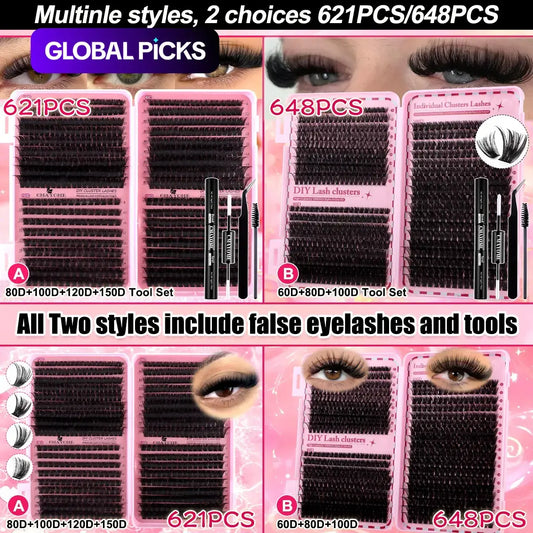 Slender and Soft False Eyelashes, DIY Volume Eyelashes, Multi-Functional Eyelash Book 60D–150D with Mixed Natural Thick Eyelash Clusters Extensions (8Mm–16Mm), D Curl Lashes for Daily Makeup, Charming Eyes, Beginner-Friendly Reusable #GLOBAL PICKS