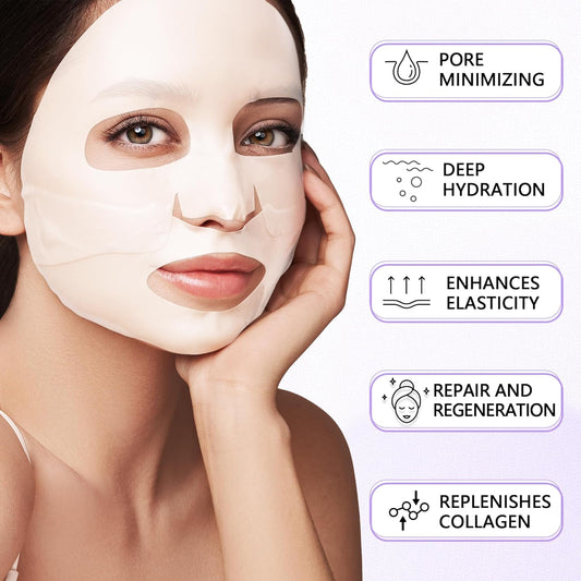 Deep Collagen Hydrogel Facial Mask for Radiant Skin, Hydrating Overnight Treatment with Low Molecular Weight Collagen for Lifting, Firming, and Moisturizing