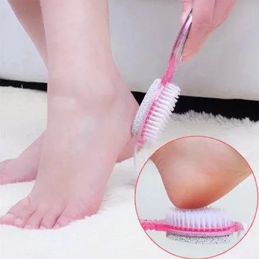 4-in-1 Foot Care Callus Brush and Pumice Scrubber for Exfoliating Pedicures with Double-Sided Eye Shadow Applicator