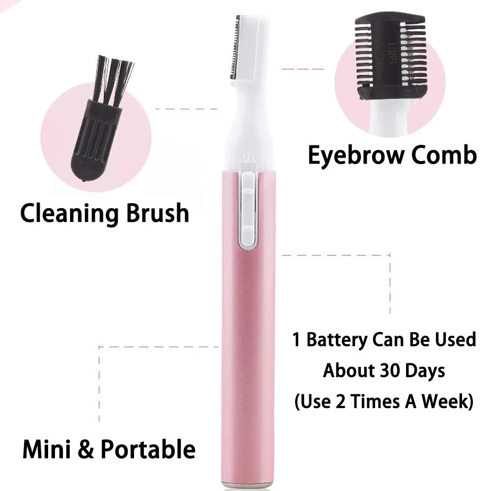 Electric Eyebrow Trimmer and Facial Hair Remover for Women - Battery Operated Mini Shaver with Comb for Face, Neck, Lips, Body, Arms, and Legs