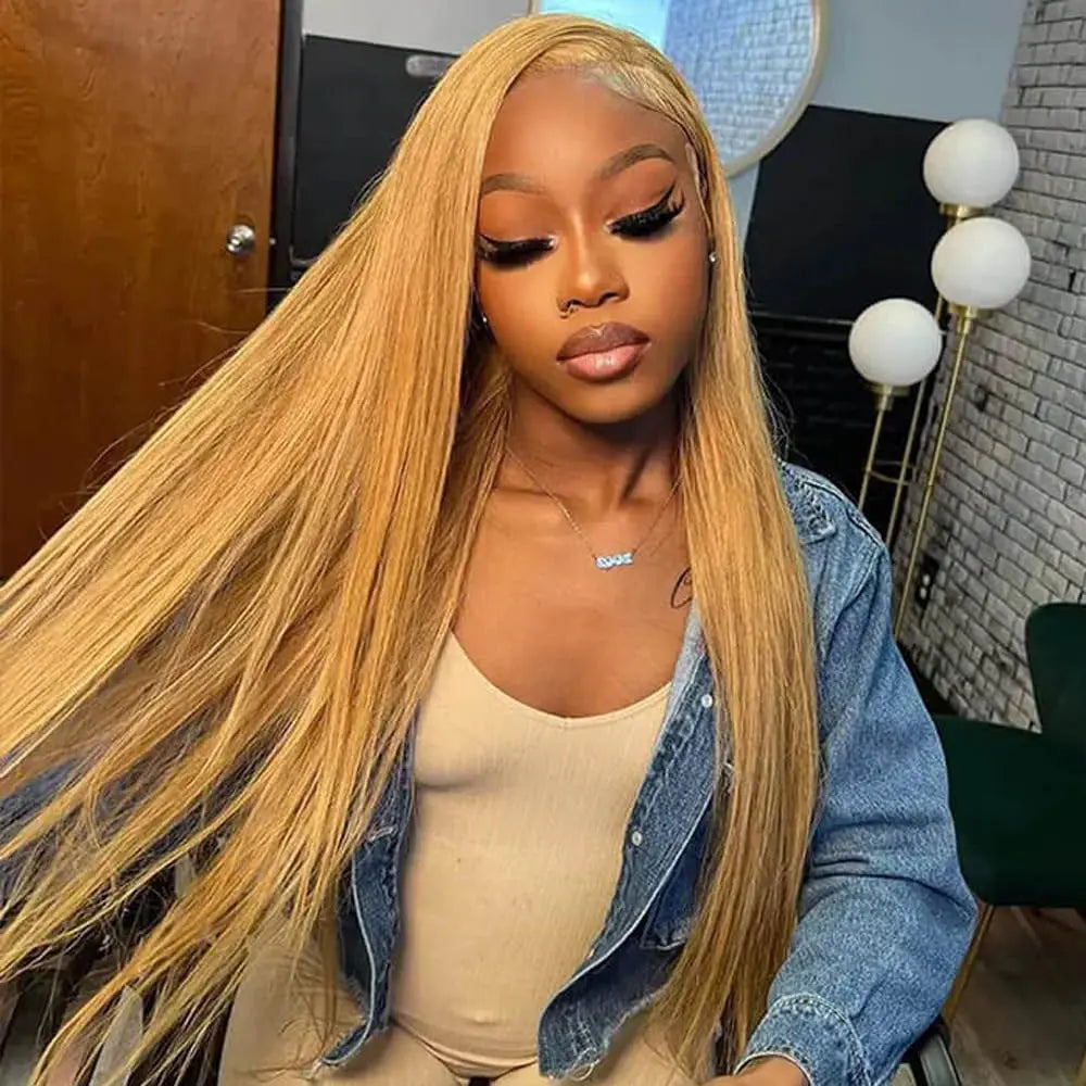 Tuneful Honey Blonde 13X6 HD Transparent Lace Front Wig Human Hair Pre Plucked Honey Blonde Wig Human Hair 180% Density Lace Frontal Wigs Colored 27# Summervibes