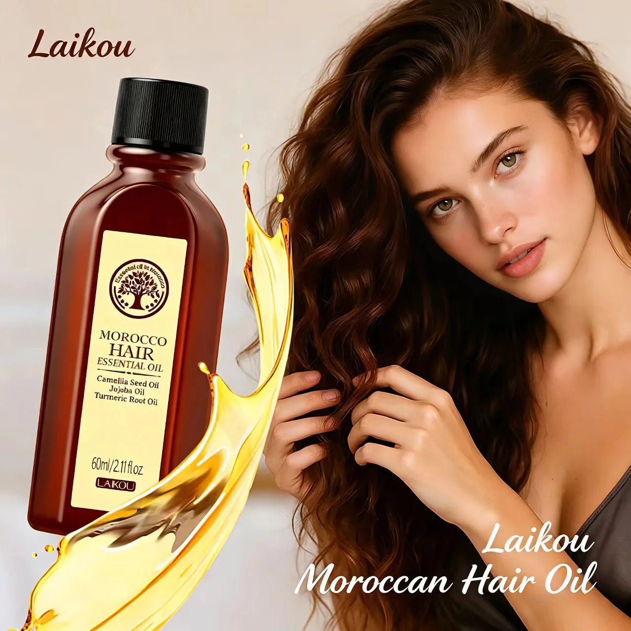 Moroccan Argan Oil Hair Essential Oil 60ml - Nourishing and Smoothing Treatment for All Hair Types, Repairs Damaged Hair and Reduces Frizz