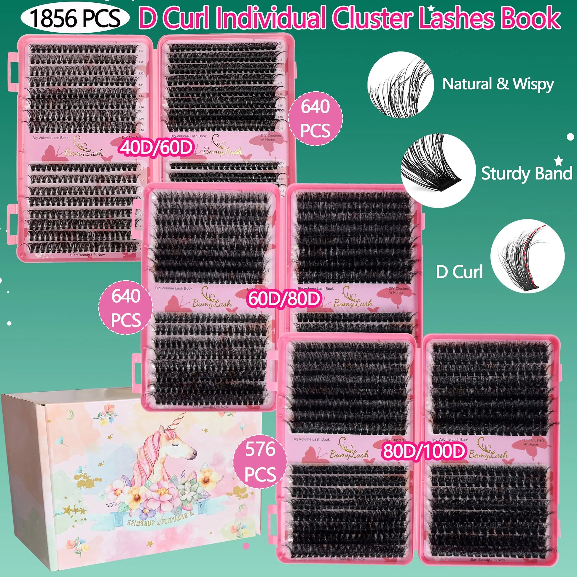 Lash Clusters Kit 10-18Mm D Curl, Natural Volume Thick Individual Eyelashes, Includes Bond & Seal Remover Applicator,Perfect for Beginners, DIY at Home Lash Extension for Everyday Use and Make Up,Gift for Family and Friend, DIY Eyelash Extensions