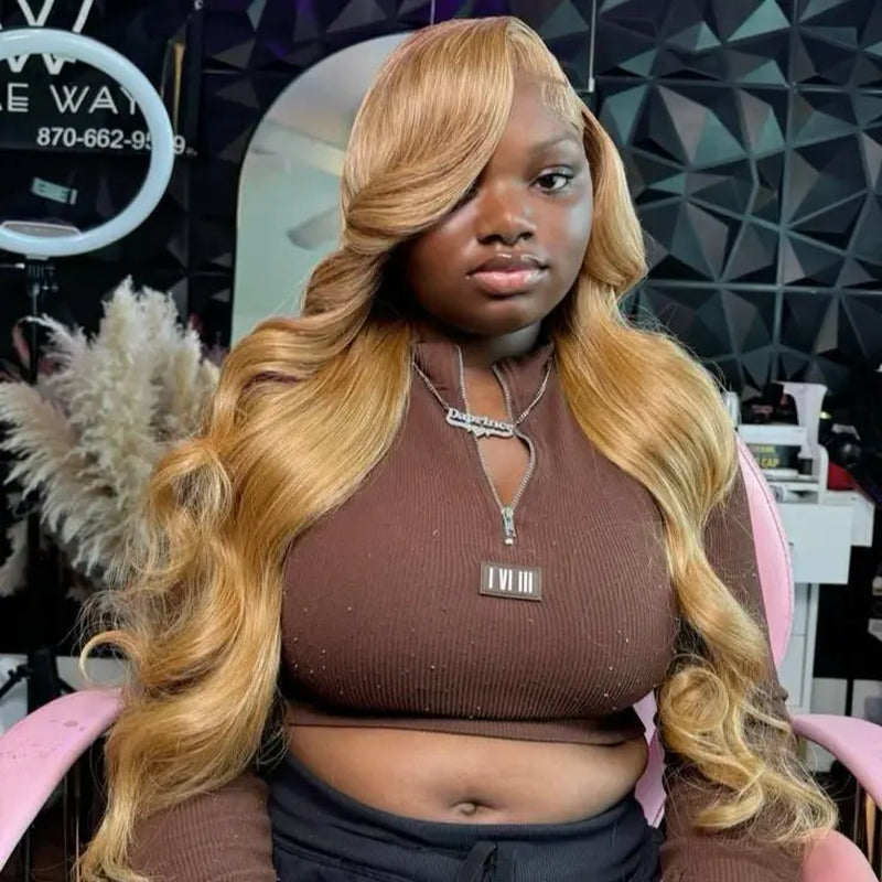 Tuneful Honey Blonde 13X6 HD Transparent Lace Front Wig Human Hair Pre Plucked Honey Blonde Wig Human Hair 180% Density Lace Frontal Wigs Colored 27# Summervibes