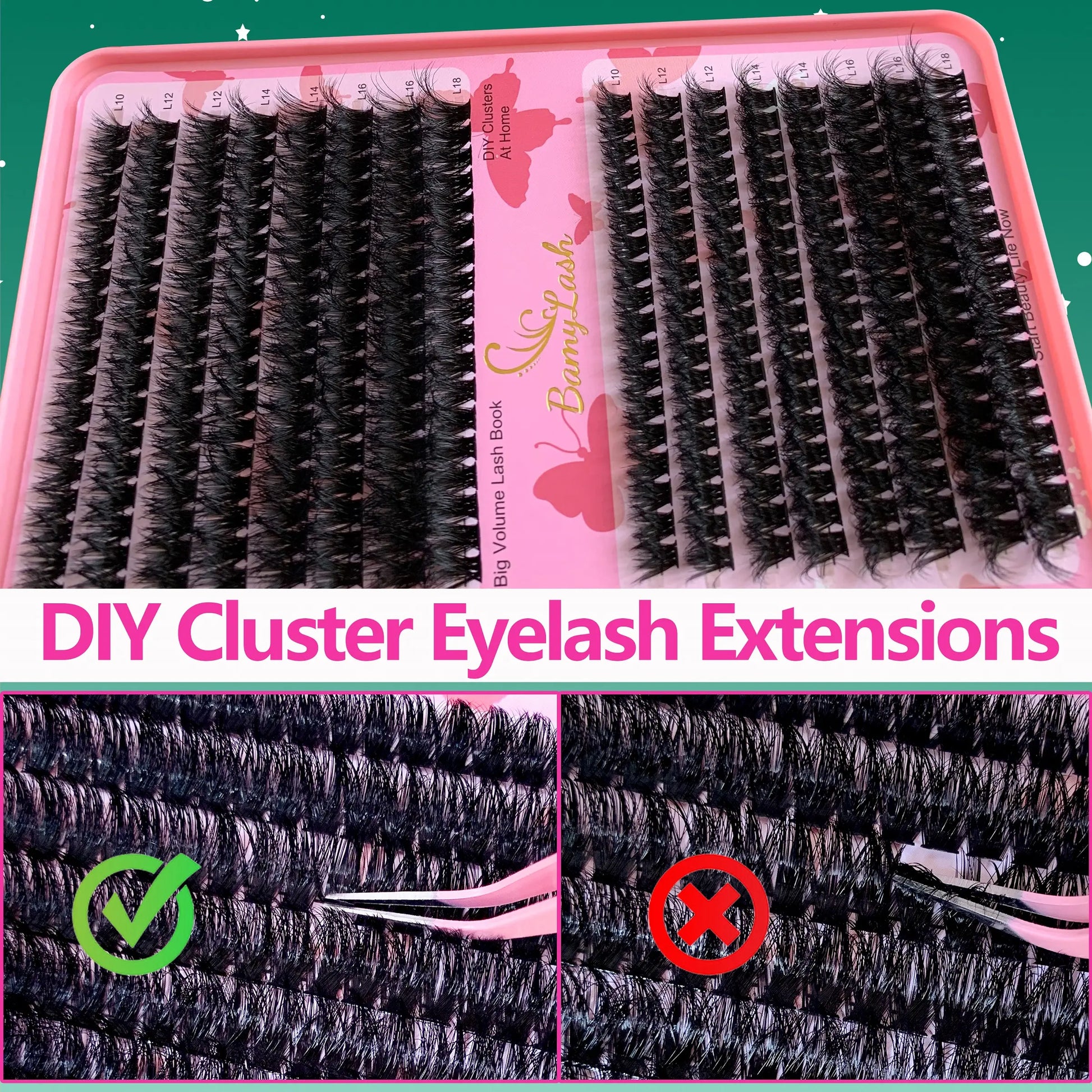 Lash Clusters Kit 10-18Mm D Curl, Natural Volume Thick Individual Eyelashes, Includes Bond & Seal Remover Applicator,Perfect for Beginners, DIY at Home Lash Extension for Everyday Use and Make Up,Gift for Family and Friend, DIY Eyelash Extensions