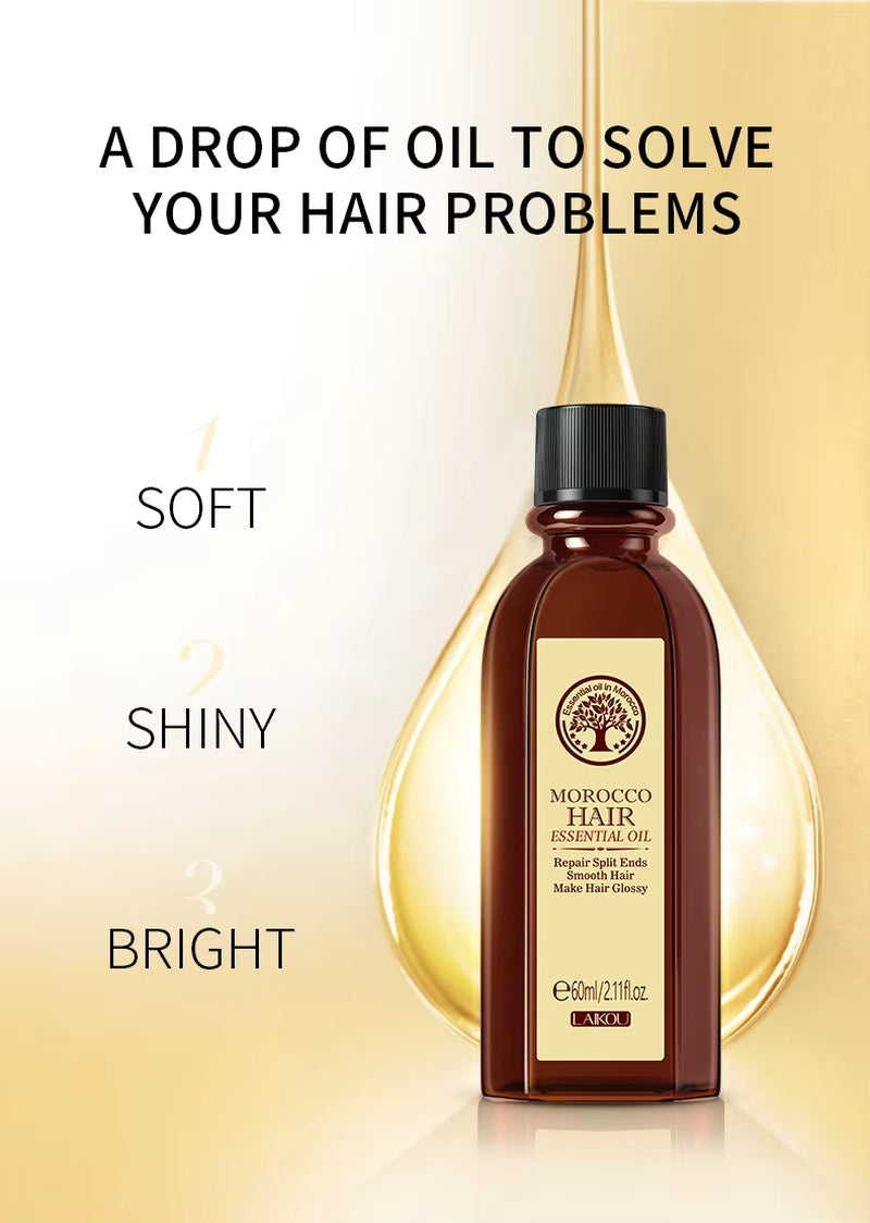 Moroccan Argan Oil Hair Essential Oil 60ml - Nourishing and Smoothing Treatment for All Hair Types, Repairs Damaged Hair and Reduces Frizz