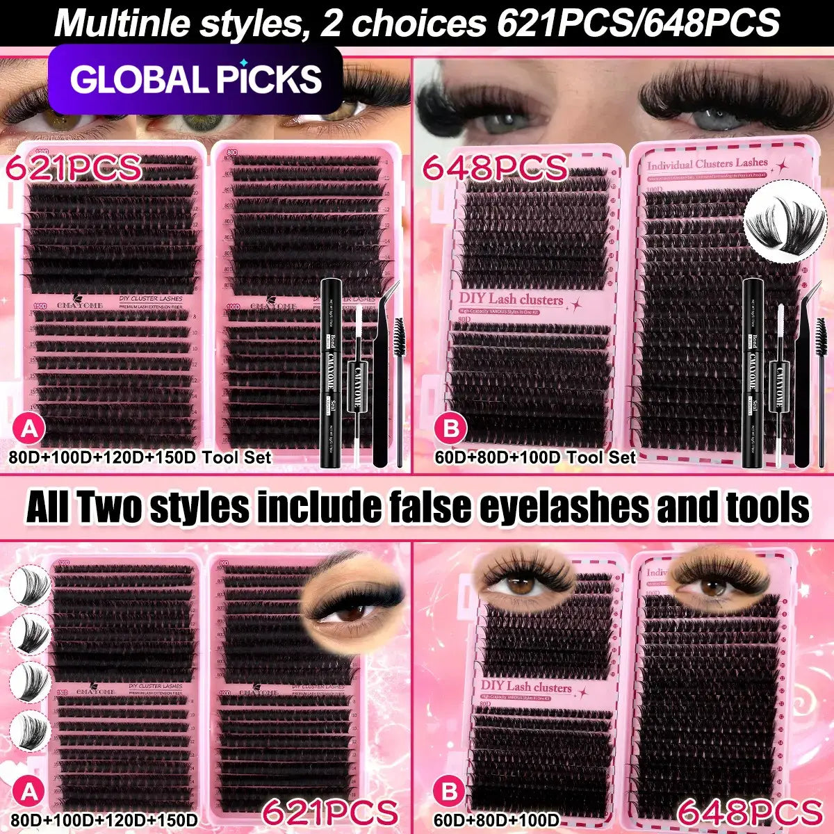 Slender and Soft False Eyelashes, DIY Volume Eyelashes, Multi-Functional Eyelash Book 60D–150D with Mixed Natural Thick Eyelash Clusters Extensions (8Mm–16Mm), D Curl Lashes for Daily Makeup, Charming Eyes, Beginner-Friendly Reusable #GLOBAL PICKS
