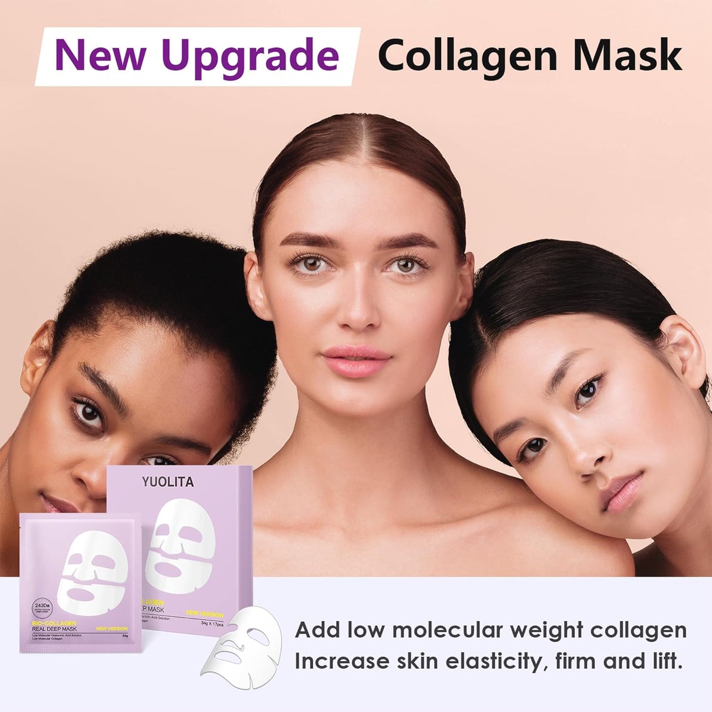 Deep Collagen Hydrogel Facial Mask for Radiant Skin, Hydrating Overnight Treatment with Low Molecular Weight Collagen for Lifting, Firming, and Moisturizing