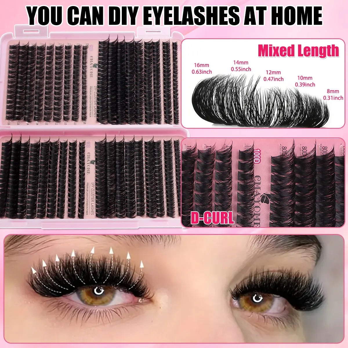Slender and Soft False Eyelashes, DIY Volume Eyelashes, Multi-Functional Eyelash Book 60D–150D with Mixed Natural Thick Eyelash Clusters Extensions (8Mm–16Mm), D Curl Lashes for Daily Makeup, Charming Eyes, Beginner-Friendly Reusable #GLOBAL PICKS