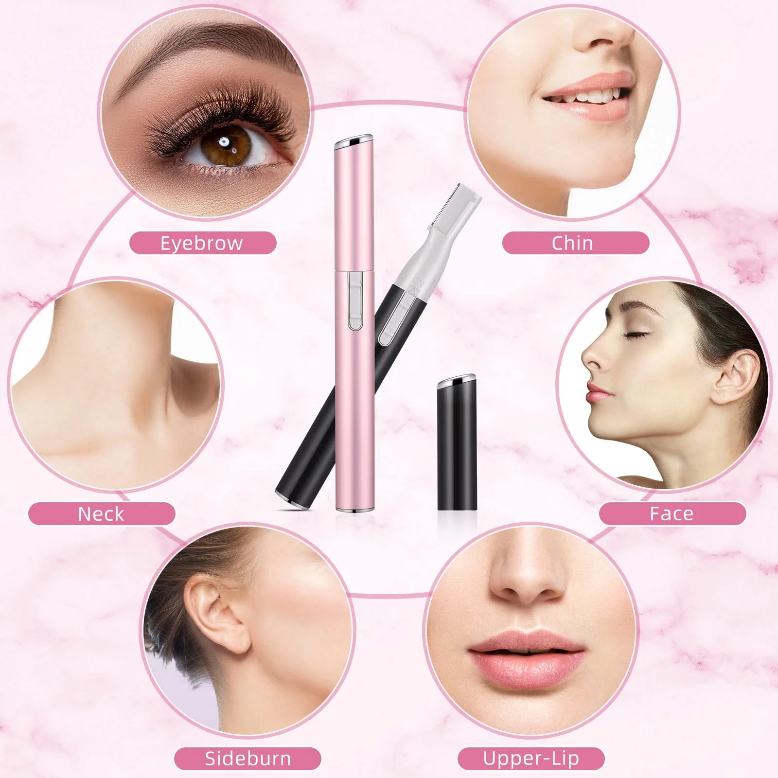 Electric Eyebrow Trimmer and Facial Hair Remover for Women - Battery Operated Mini Shaver with Comb for Face, Neck, Lips, Body, Arms, and Legs