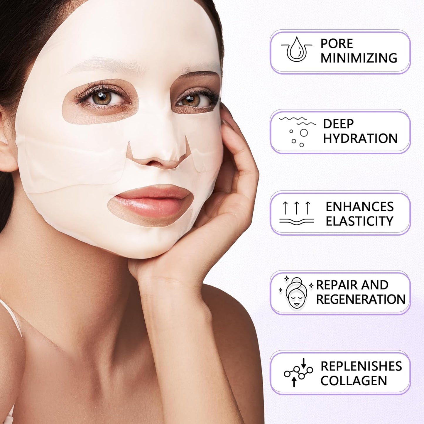 Deep Collagen Hydrogel Facial Mask for Radiant Skin, Hydrating Overnight Treatment with Low Molecular Weight Collagen for Lifting, Firming, and Moisturizing