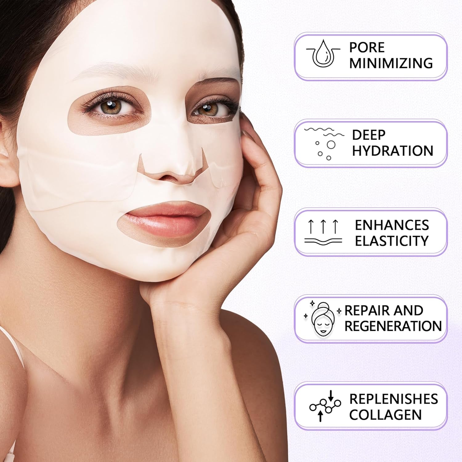 Deep Collagen Hydrogel Facial Mask for Radiant Skin, Hydrating Overnight Treatment with Low Molecular Weight Collagen for Lifting, Firming, and Moisturizing