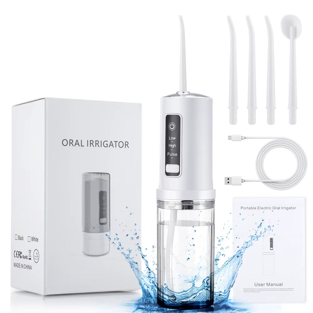 Youpin Portable Electric Oral Irrigator with Detachable Water Flosser, Waterproof Dental Water Jet, Includes 4 Nozzles