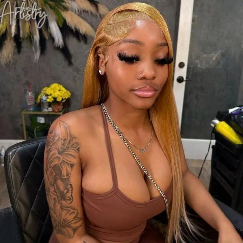 Tuneful Honey Blonde 13X6 HD Transparent Lace Front Wig Human Hair Pre Plucked Honey Blonde Wig Human Hair 180% Density Lace Frontal Wigs Colored 27# Summervibes