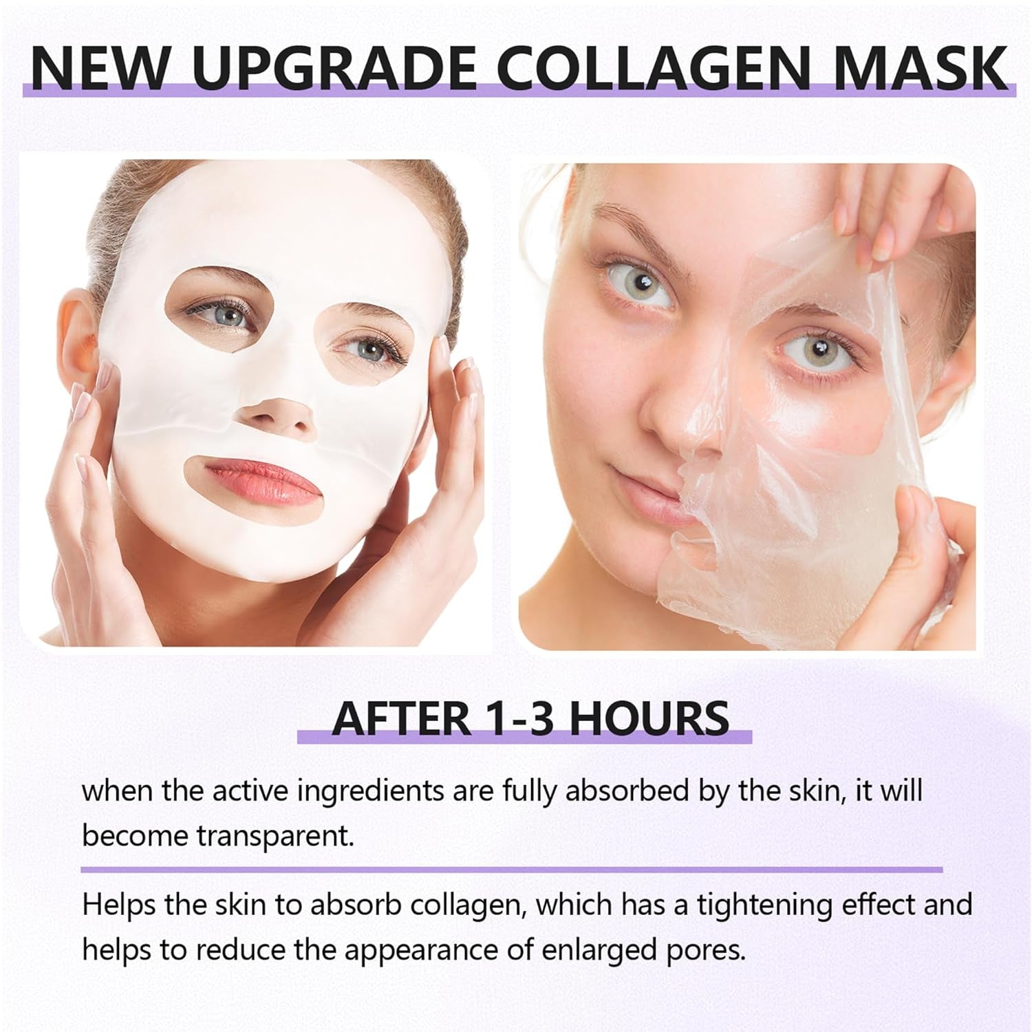 Deep Collagen Hydrogel Facial Mask for Radiant Skin, Hydrating Overnight Treatment with Low Molecular Weight Collagen for Lifting, Firming, and Moisturizing