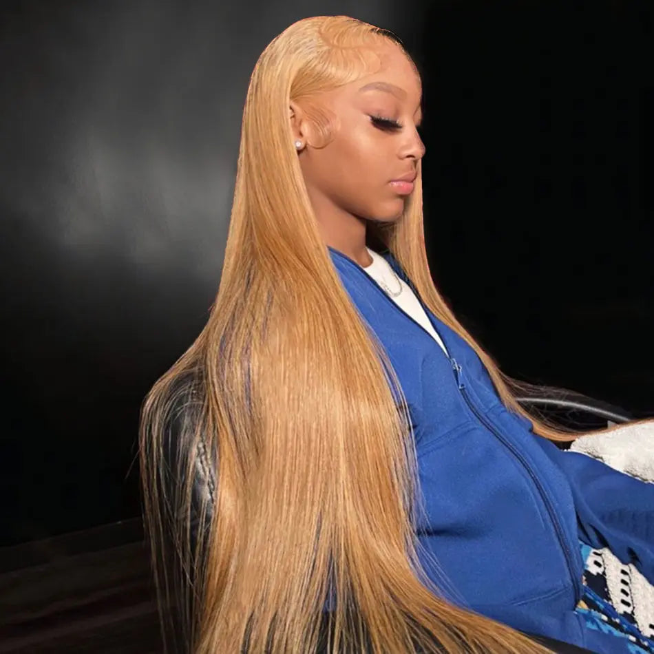 Tuneful Honey Blonde 13X6 HD Transparent Lace Front Wig Human Hair Pre Plucked Honey Blonde Wig Human Hair 180% Density Lace Frontal Wigs Colored 27# Summervibes
