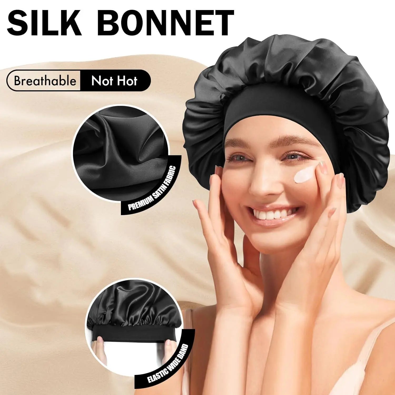 Men Women Satin Sleep Cap, Soft Polyester Fabric Hat, Adjustable Satin Bonnet, Ideal for Natural Hair & Curly Styles, Bonnets for Sleeping ( Wine )