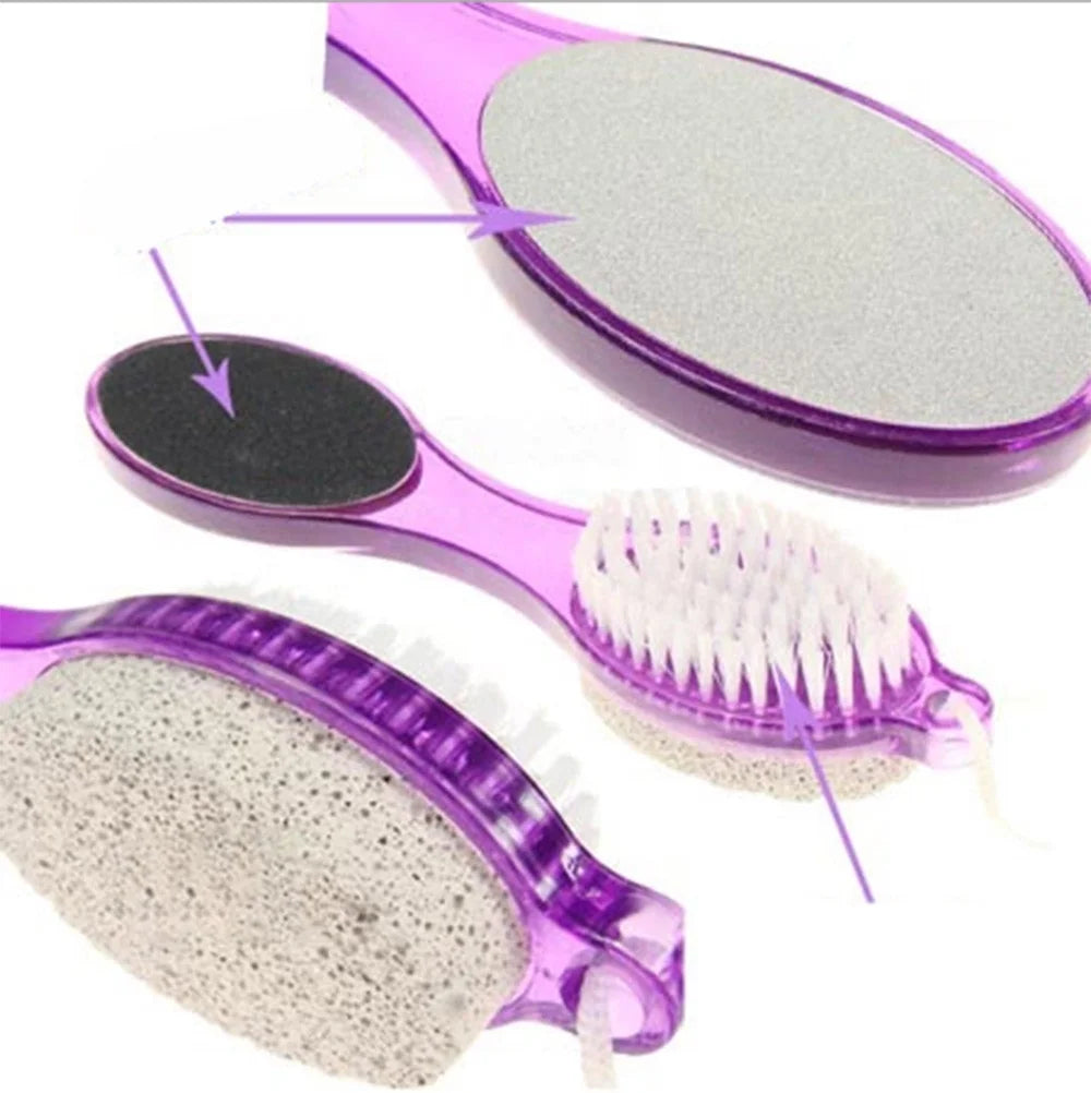 4-in-1 Foot Care Callus Brush and Pumice Scrubber for Exfoliating Pedicures with Double-Sided Eye Shadow Applicator