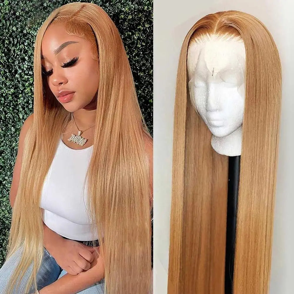 Tuneful Honey Blonde 13X6 HD Transparent Lace Front Wig Human Hair Pre Plucked Honey Blonde Wig Human Hair 180% Density Lace Frontal Wigs Colored 27# Summervibes