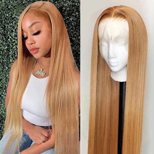 Tuneful Honey Blonde 13X6 HD Transparent Lace Front Wig Human Hair Pre Plucked Honey Blonde Wig Human Hair 180% Density Lace Frontal Wigs Colored 27# Summervibes
