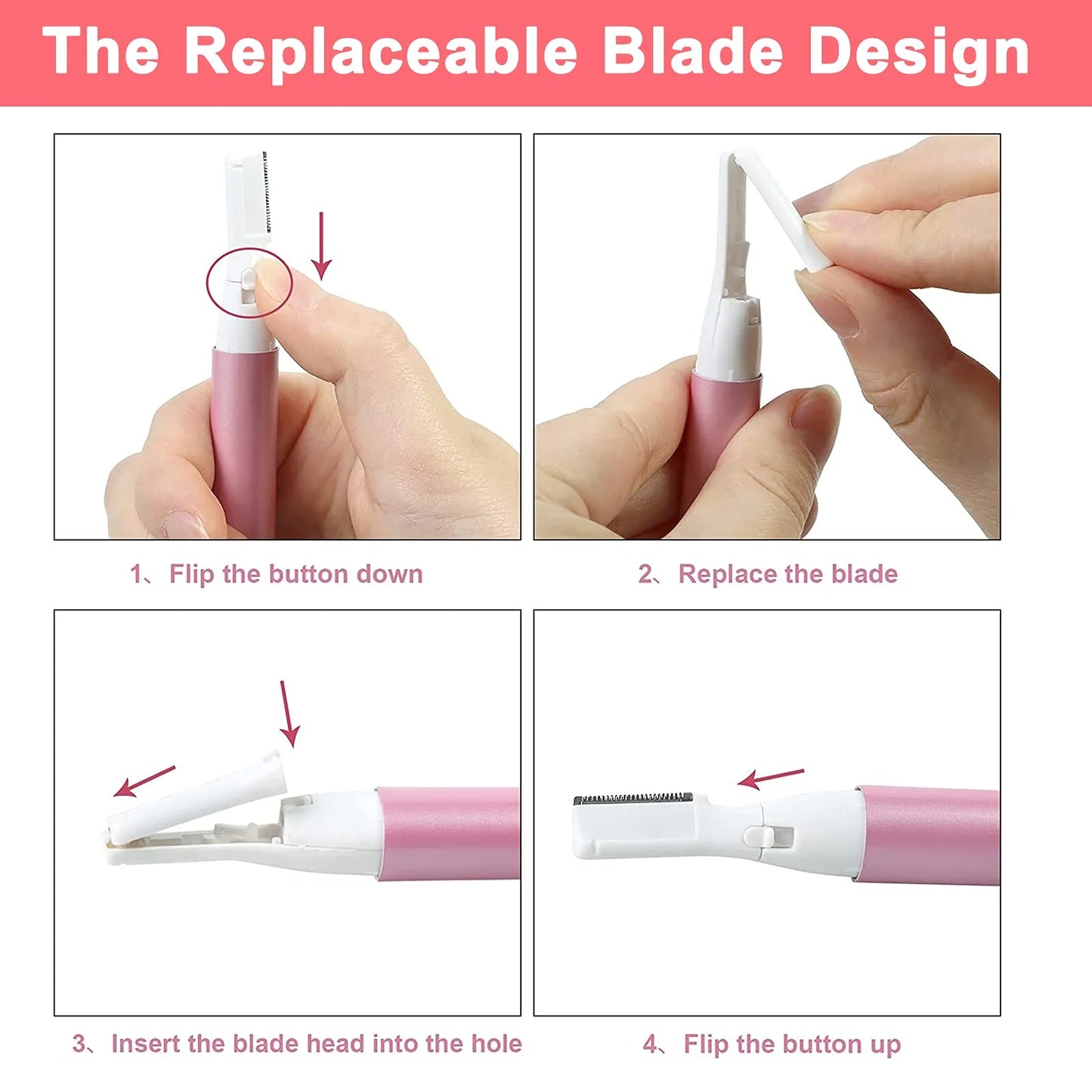 Electric Eyebrow Trimmer and Facial Hair Remover for Women - Battery Operated Mini Shaver with Comb for Face, Neck, Lips, Body, Arms, and Legs