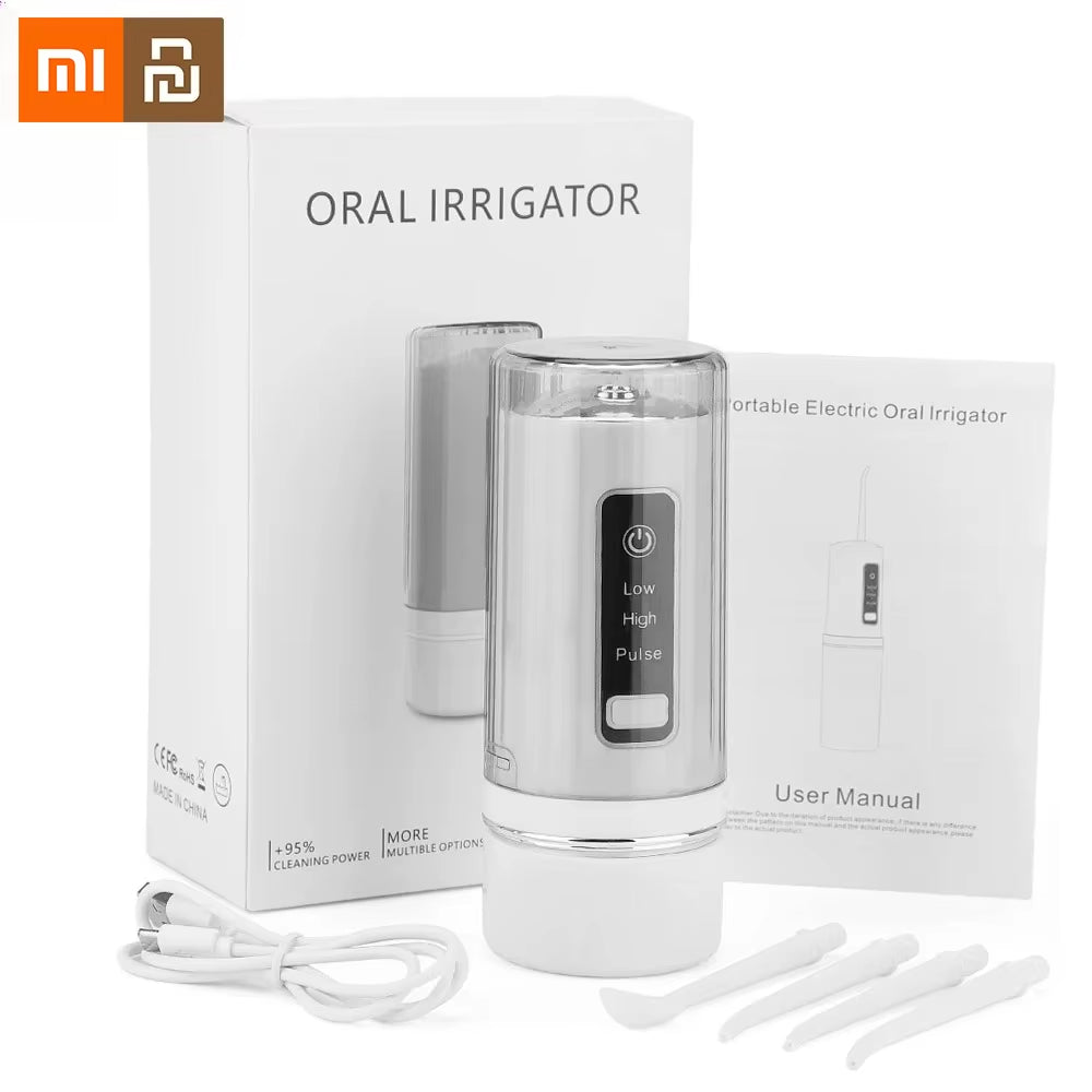 Youpin Portable Electric Oral Irrigator with Detachable Water Flosser, Waterproof Dental Water Jet, Includes 4 Nozzles