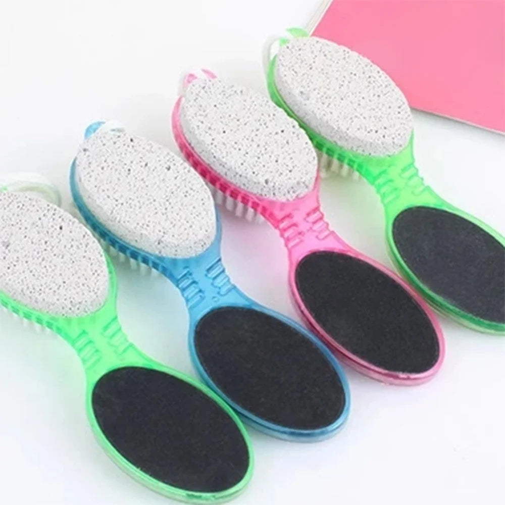 4-in-1 Foot Care Callus Brush and Pumice Scrubber for Exfoliating Pedicures with Double-Sided Eye Shadow Applicator