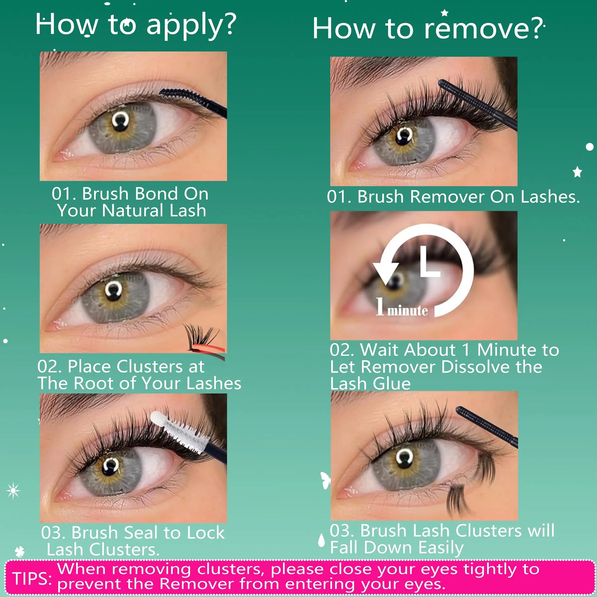Lash Clusters Kit 10-18Mm D Curl, Natural Volume Thick Individual Eyelashes, Includes Bond & Seal Remover Applicator,Perfect for Beginners, DIY at Home Lash Extension for Everyday Use and Make Up,Gift for Family and Friend, DIY Eyelash Extensions