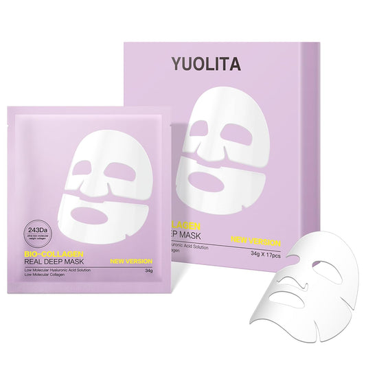 Deep Collagen Hydrogel Facial Mask for Radiant Skin, Hydrating Overnight Treatment with Low Molecular Weight Collagen for Lifting, Firming, and Moisturizing