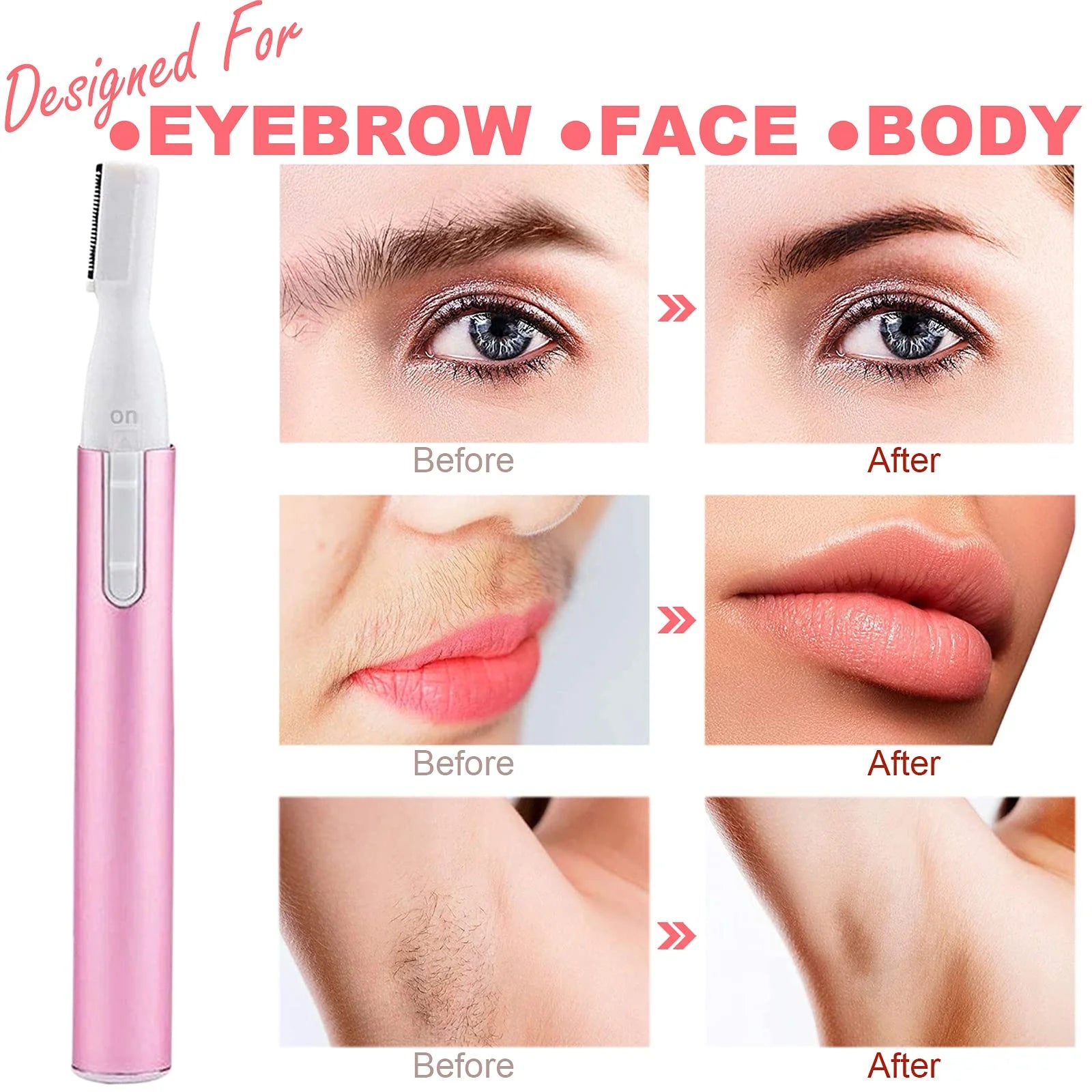 Electric Eyebrow Trimmer and Facial Hair Remover for Women - Battery Operated Mini Shaver with Comb for Face, Neck, Lips, Body, Arms, and Legs