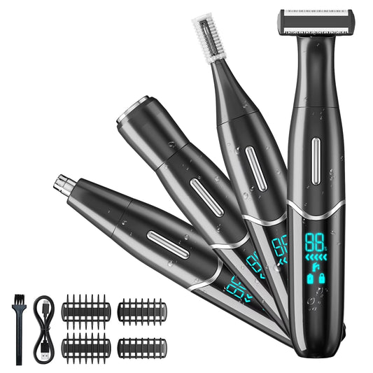 Women's Electric Shaver - 4-in-1 Rechargeable Razor with LCD Display for Painless Hair Removal on Face, Body, Armpits, Legs, and Bikini Area
