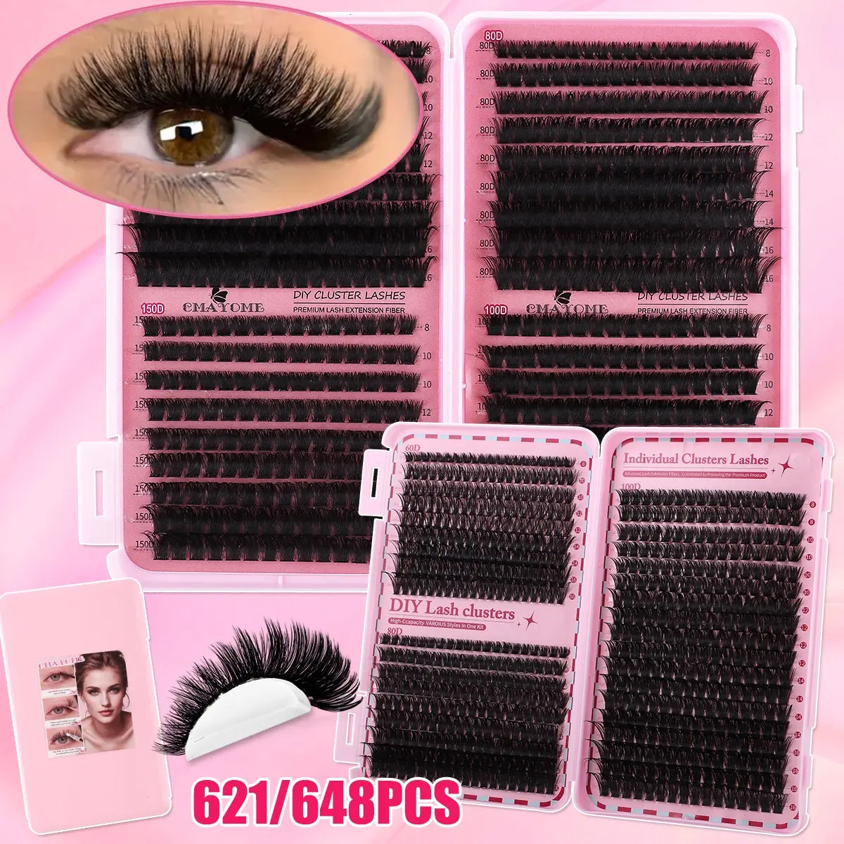 Slender and Soft False Eyelashes, DIY Volume Eyelashes, Multi-Functional Eyelash Book 60D–150D with Mixed Natural Thick Eyelash Clusters Extensions (8Mm–16Mm), D Curl Lashes for Daily Makeup, Charming Eyes, Beginner-Friendly Reusable #GLOBAL PICKS
