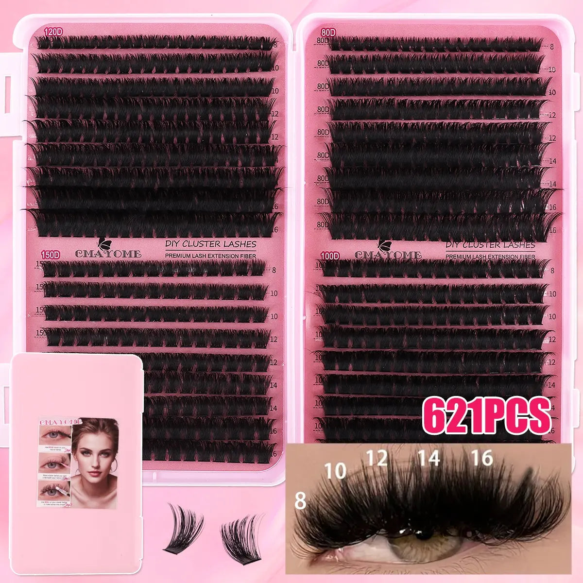 Slender and Soft False Eyelashes, DIY Volume Eyelashes, Multi-Functional Eyelash Book 60D–150D with Mixed Natural Thick Eyelash Clusters Extensions (8Mm–16Mm), D Curl Lashes for Daily Makeup, Charming Eyes, Beginner-Friendly Reusable #GLOBAL PICKS